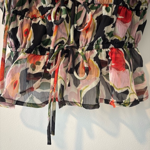 NWT En Saison Eden Chiffon Tank Top Blk Multicolor Floral Adjustable Tied Blouse - Picture 5 of 8